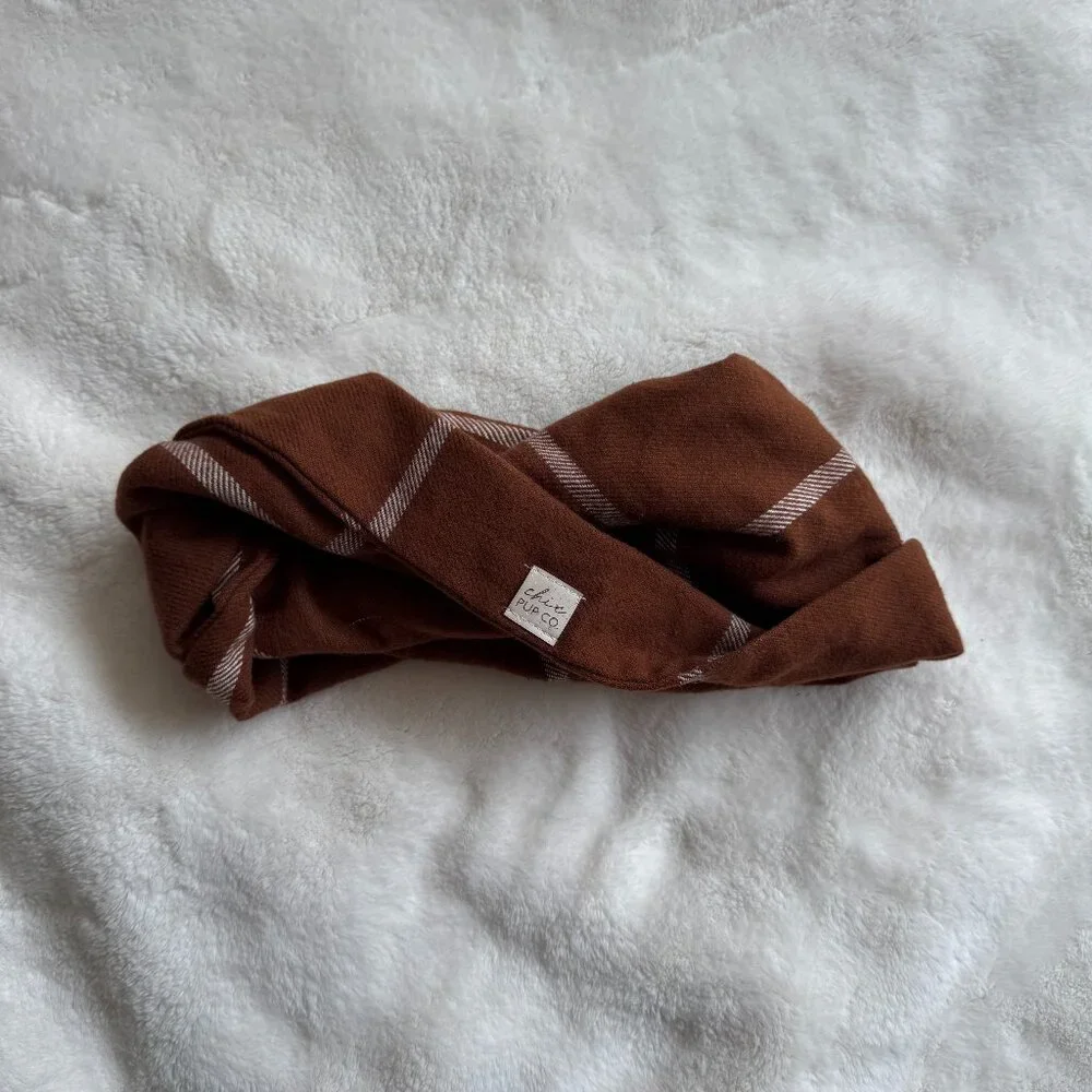 NWT Chic Pup Co Autumn Plaid Dog Scarf, Burnt Orange + White, Size Large